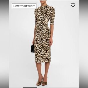 Alice + Olivia Delora Leopard Knit Bodycon Midi Dress in Beige and Black